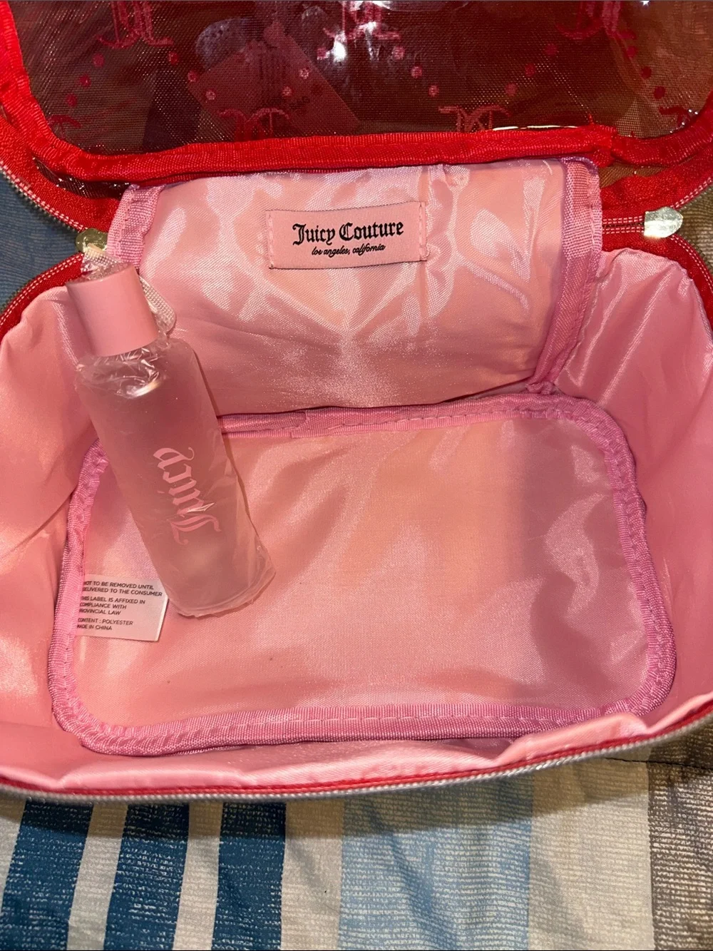 Juicy Couture Red Cosmetic Case with Gold Handle & Trim